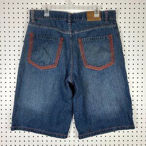 Evolution in Design Y2K Jorts‎ Size 36 Embroidered Denim Skater Grunge Punk Blue
